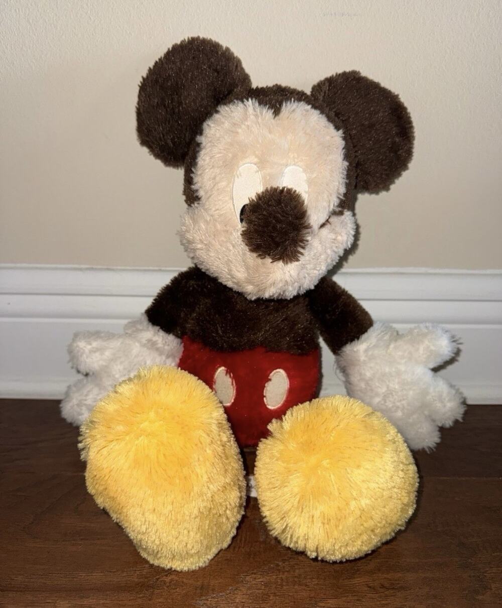 Disney Parks Exclusive Mickey Mouse Brown Shaggy Fuzzy Plush 18" Stuffed Plush